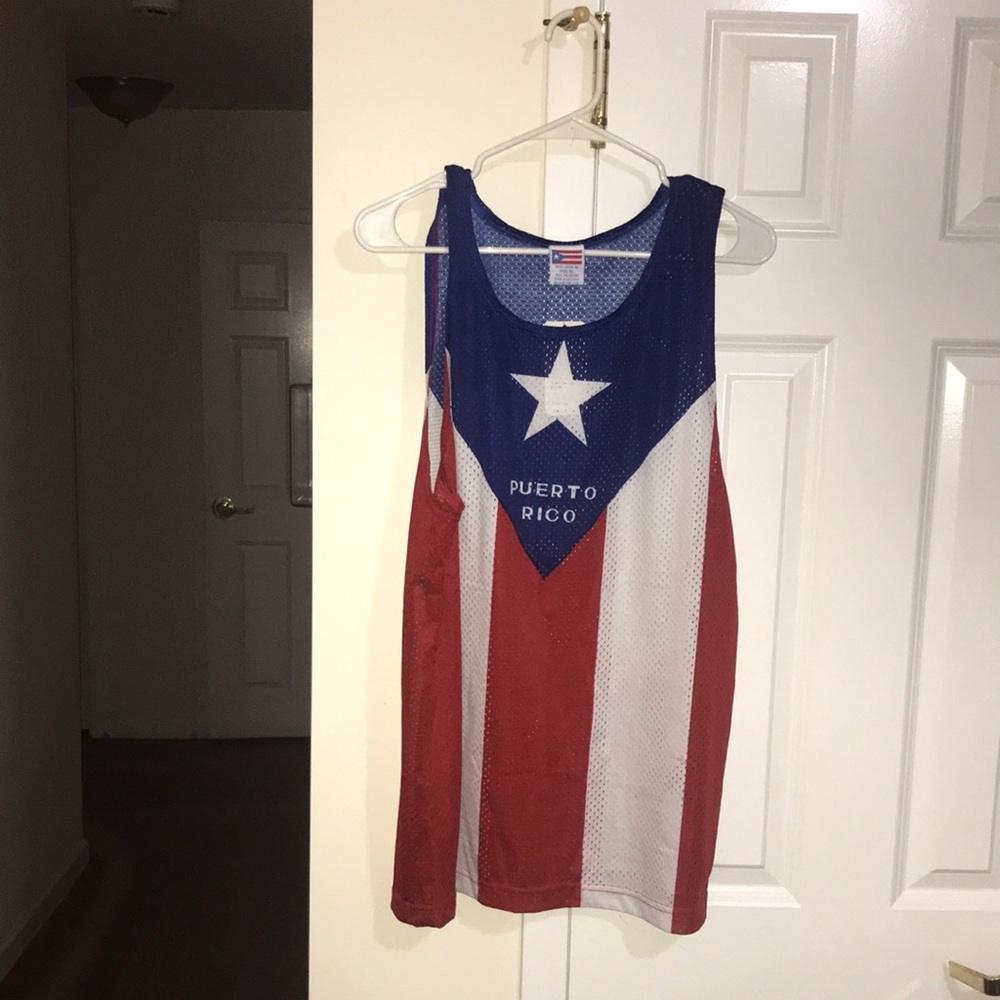NWT Intn’l Item’s, Inc Puerto Rico Full Flag Mesh Tank Top - Red White Blue